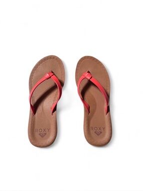 Roxy Womens Red Knotted Strap Flip Flops Tan Beach Sandal Thong Slides US Size 7